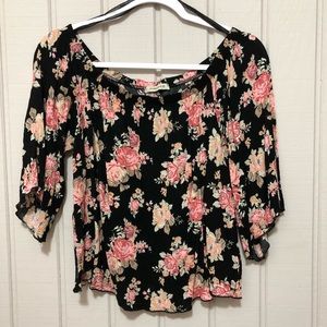 Ambiance Black crop top with rose print